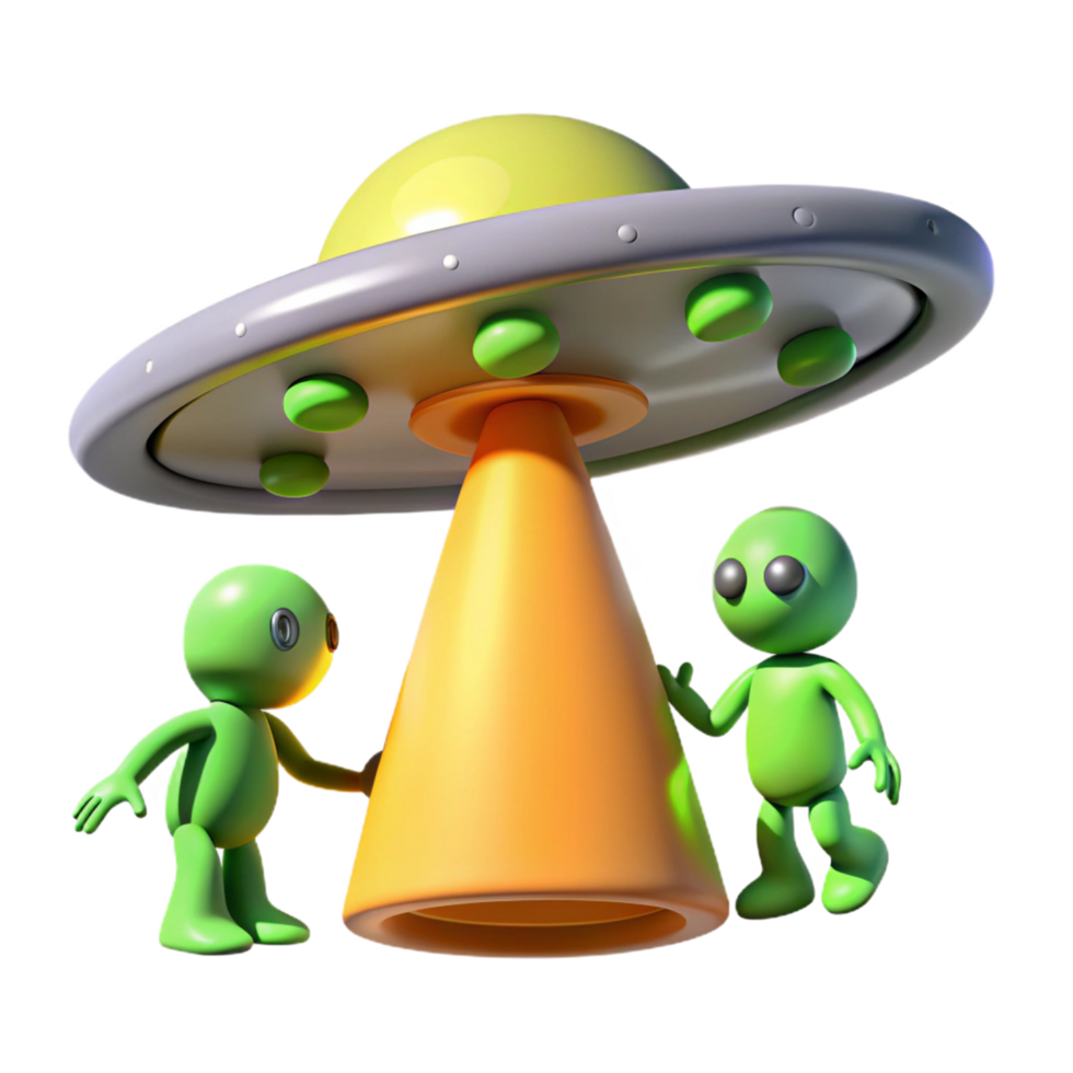 Cartoon Aliens and Their Flying Saucer png