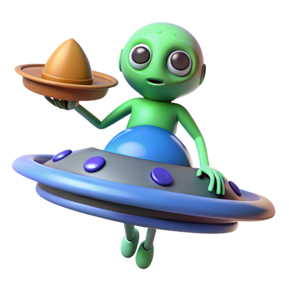 Alien in Flying Saucer Serving a Dish png