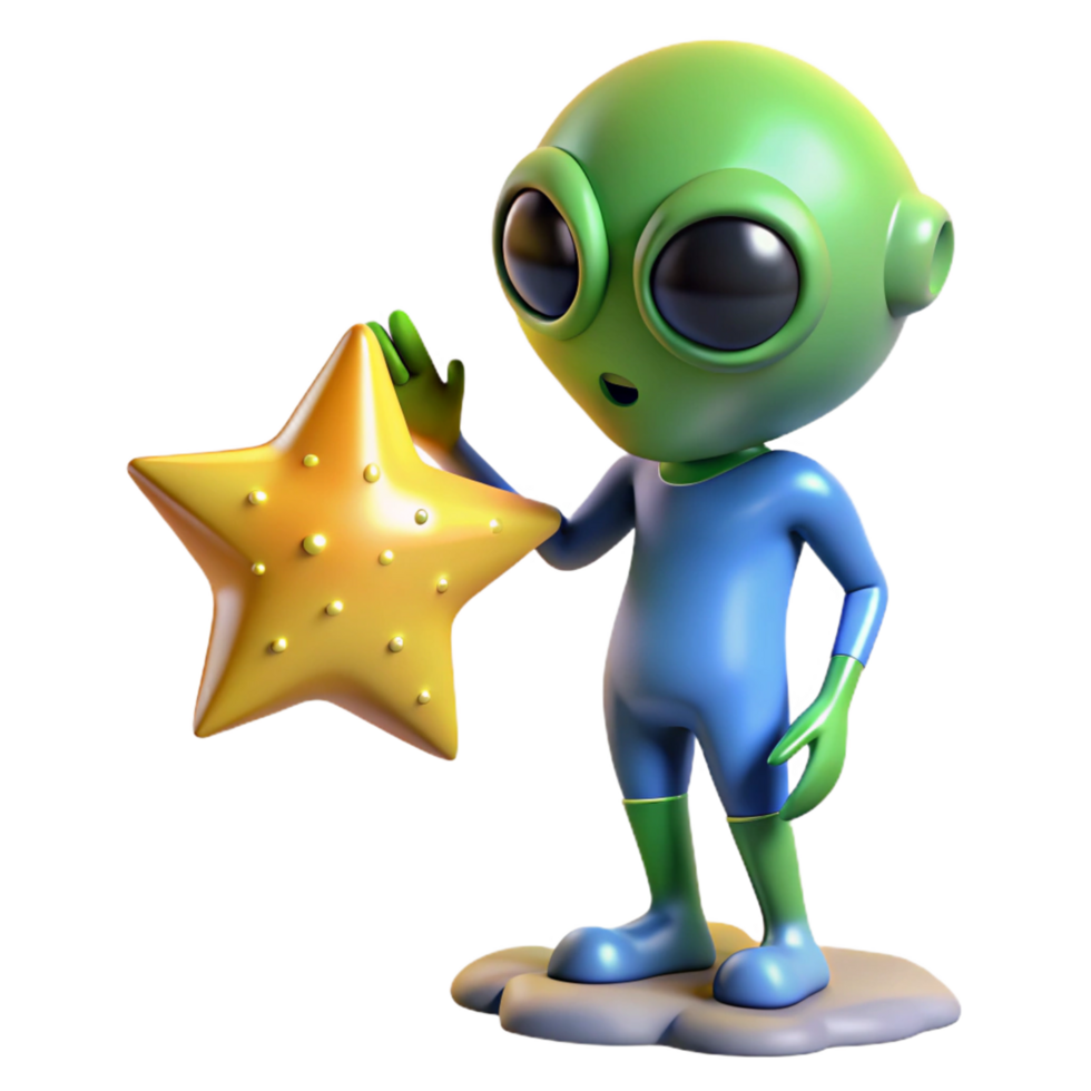 3D Render of an Alien Holding a Star png