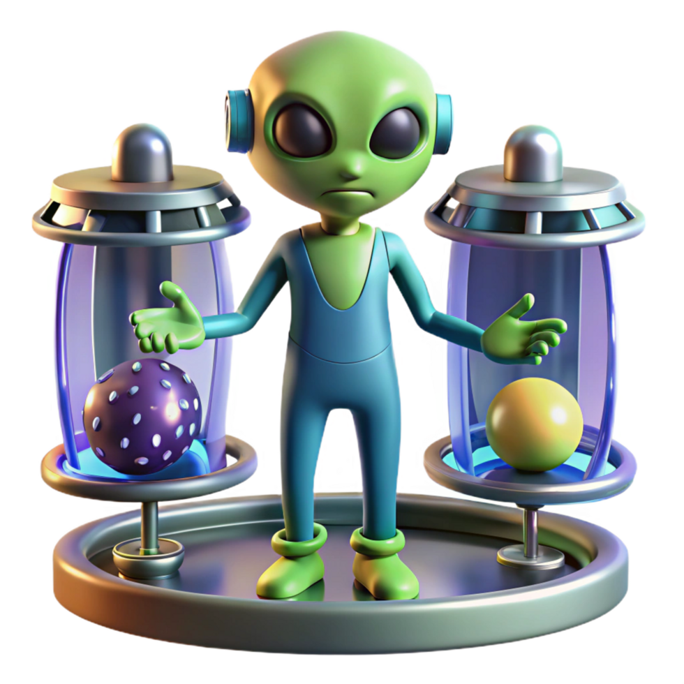 Alien Examining Mysterious Spheres in Containment Units png