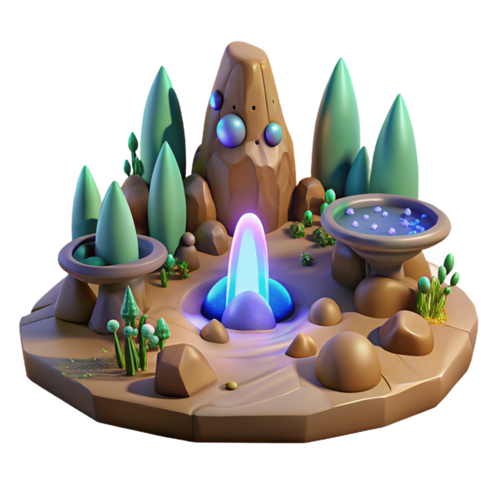 Fantasy Landscape with Glowing Fountain and Stone Structures png