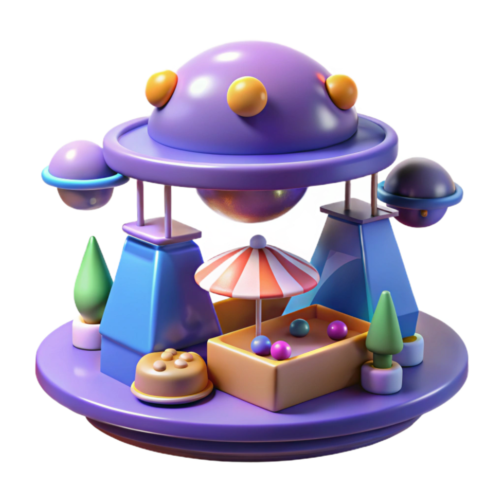 Whimsical 3D Render of a Playful Spaceship Playground png