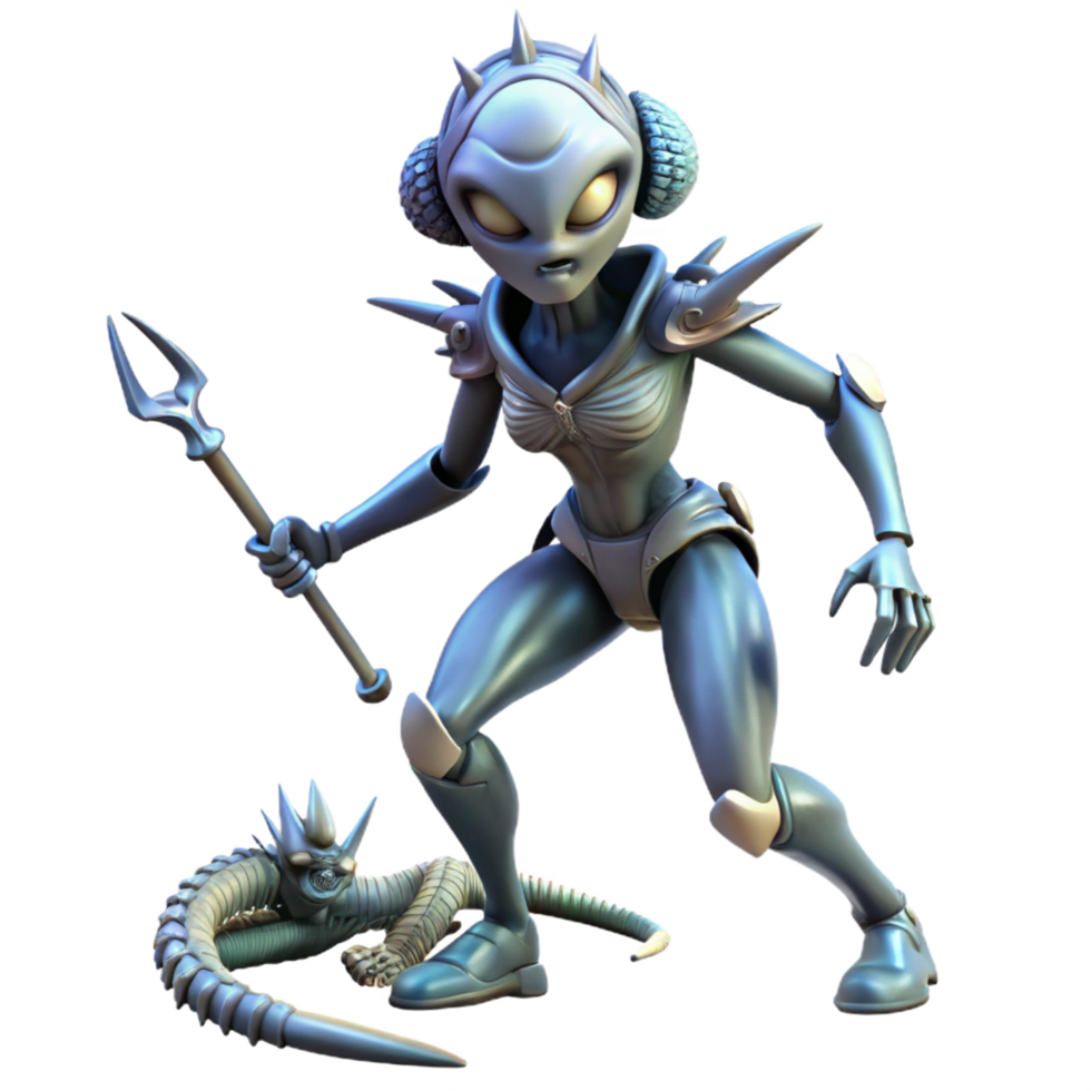 Alien Warrior with Pet Monster 3D Render png