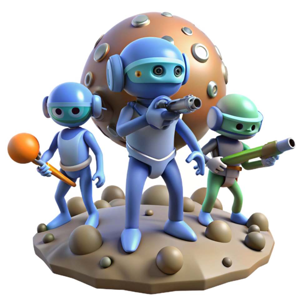 Three Robot Explorers on Alien Planet png