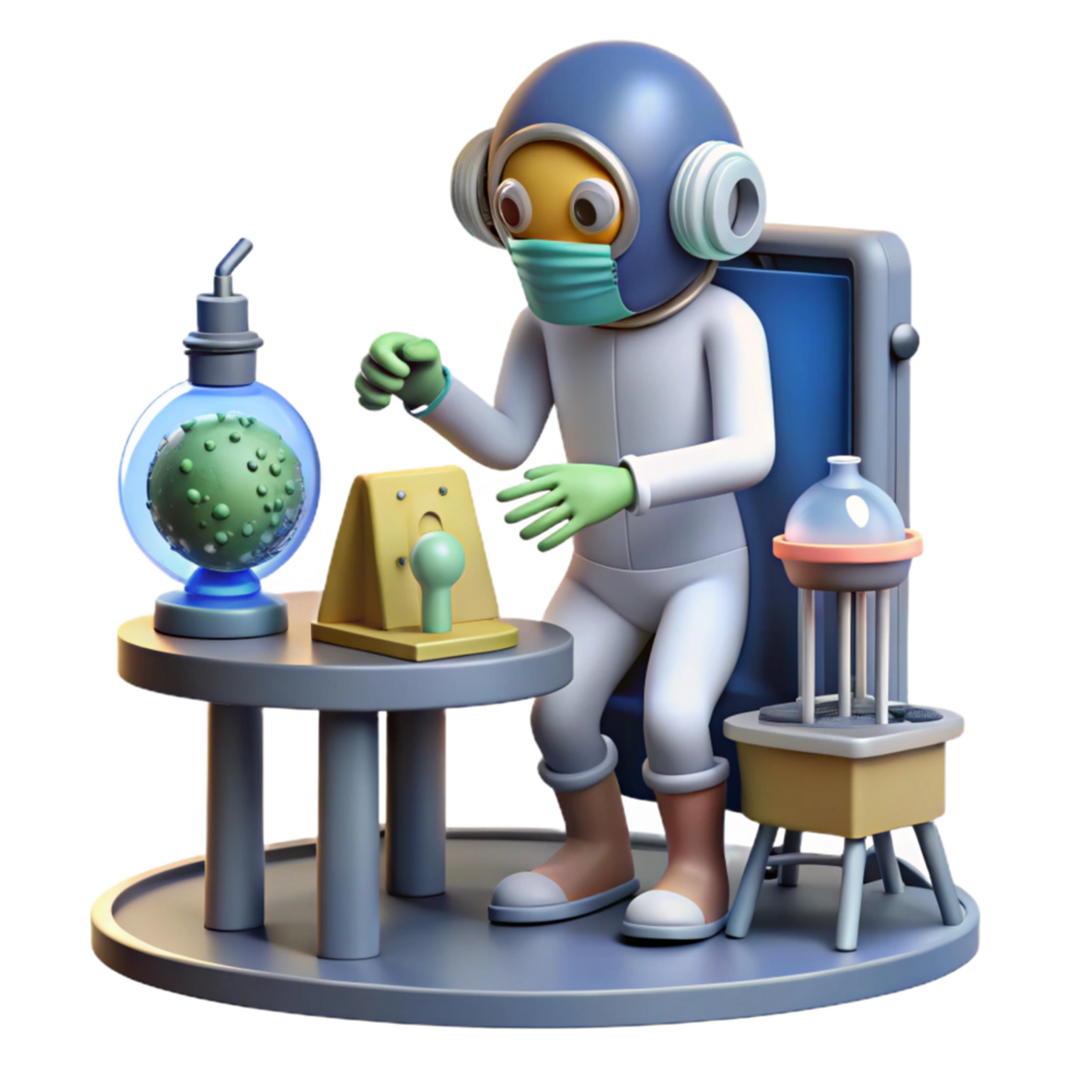 3D Render of Astronaut Scientist Studying Virus Sample in Lab png