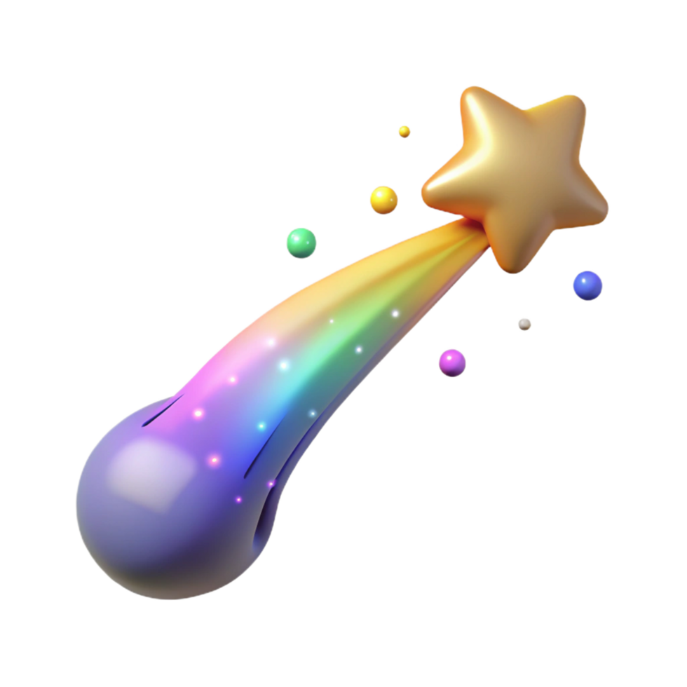 Rainbow Comet with Gold Star and Glowing Particles png