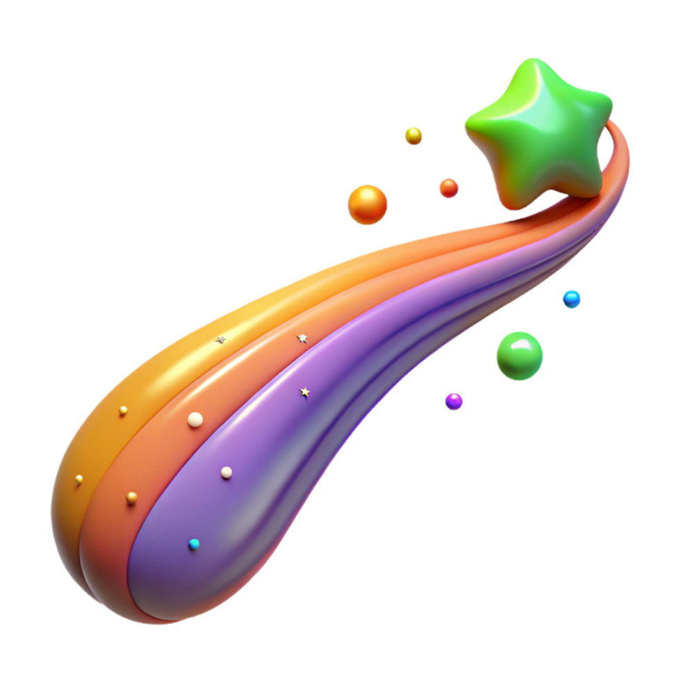 Abstract Rainbow Trail with Star and Colorful Spheres png