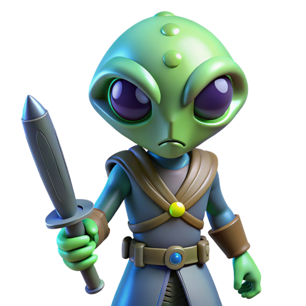 Alien Warrior with Sword 3D Render of Fantasy Creature png