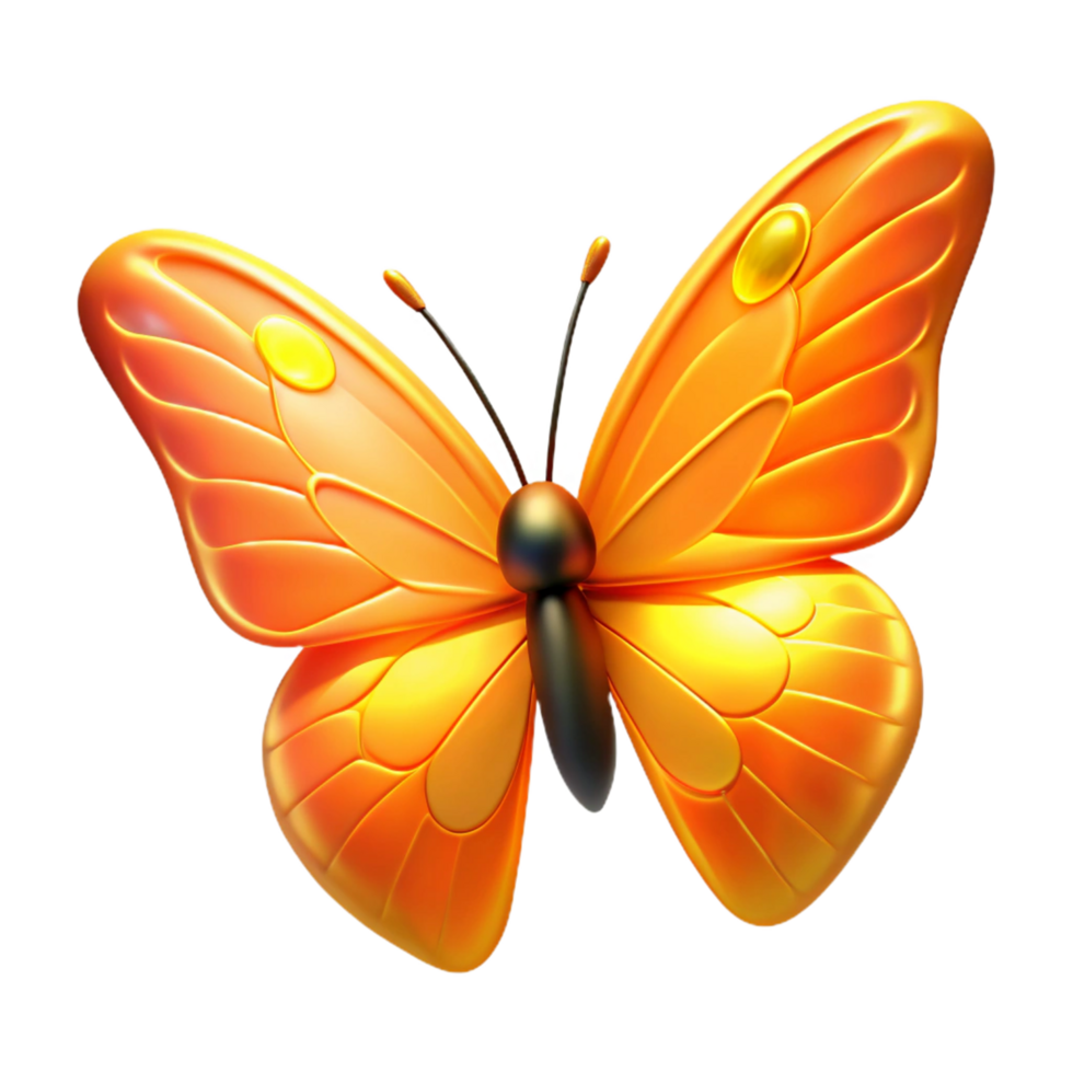 Golden Butterfly 3D Render of Insect with Detailed Wings png