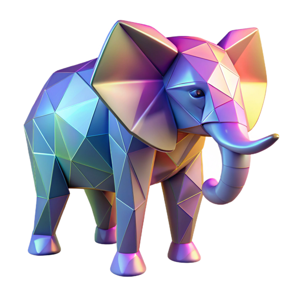 Geometric Elephant Low Poly 3D Model Render png