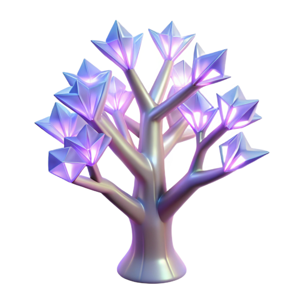 Luminous Star-Shaped Floral Tree 3D Render of Illuminated Abstract Sculpture png