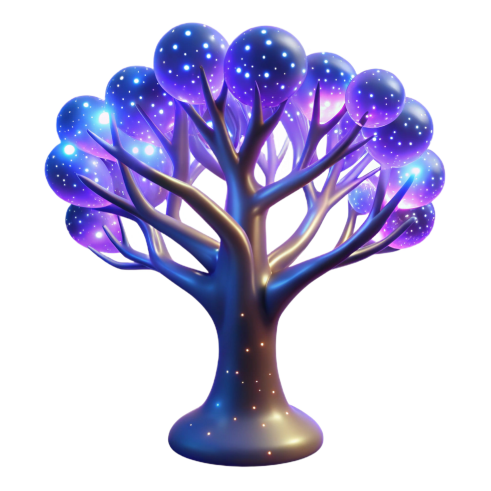 Luminous Tree A 3D Render of a Futuristic, Illuminated Tree with Orbs png
