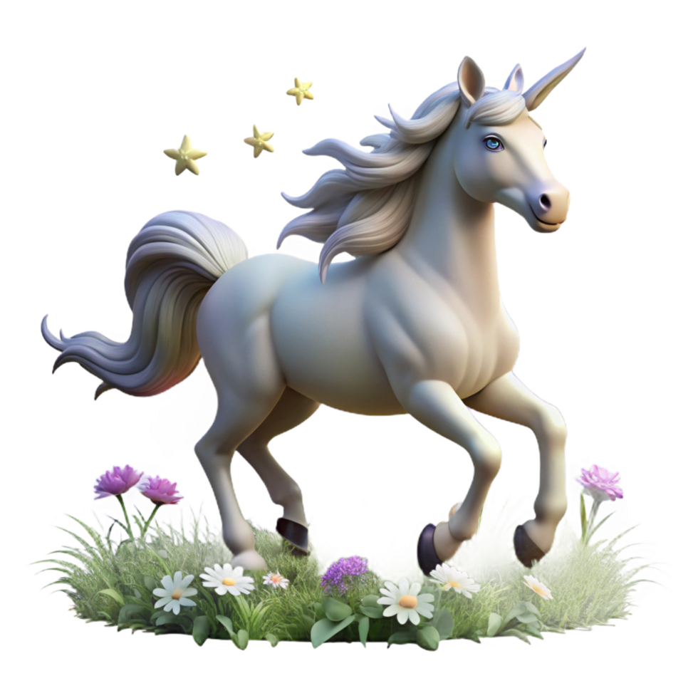 Magical Unicorn in a Flowery Meadow png