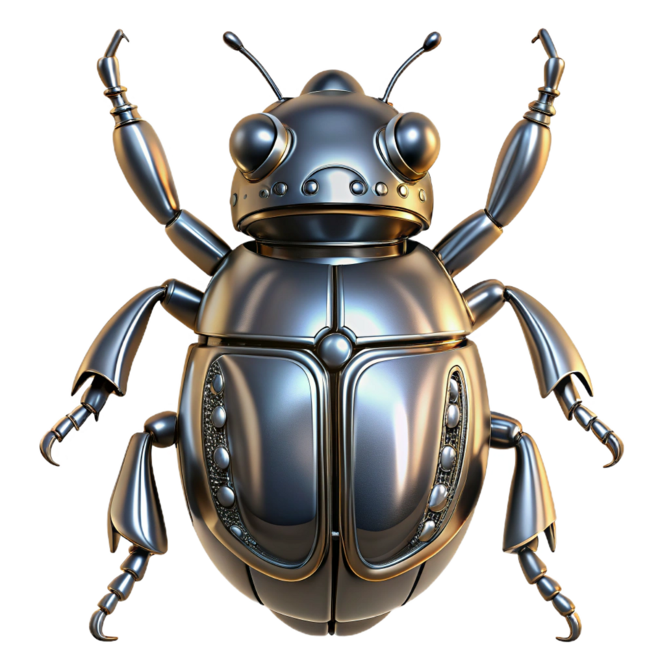 Metallic Insect Robot 3D Model of a Chrome-Plated Beetle-like Machine png