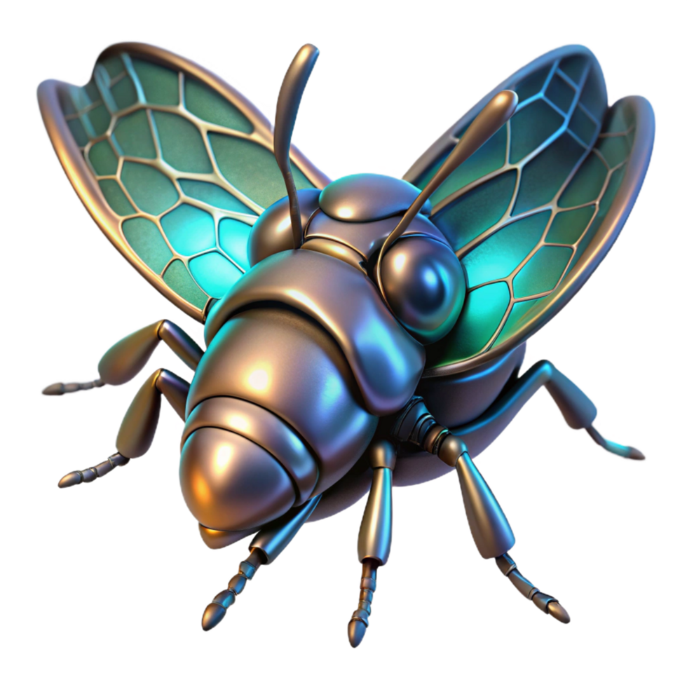 Metallic Insect with Iridescent Wings 3D Render of a Futuristic Bug png
