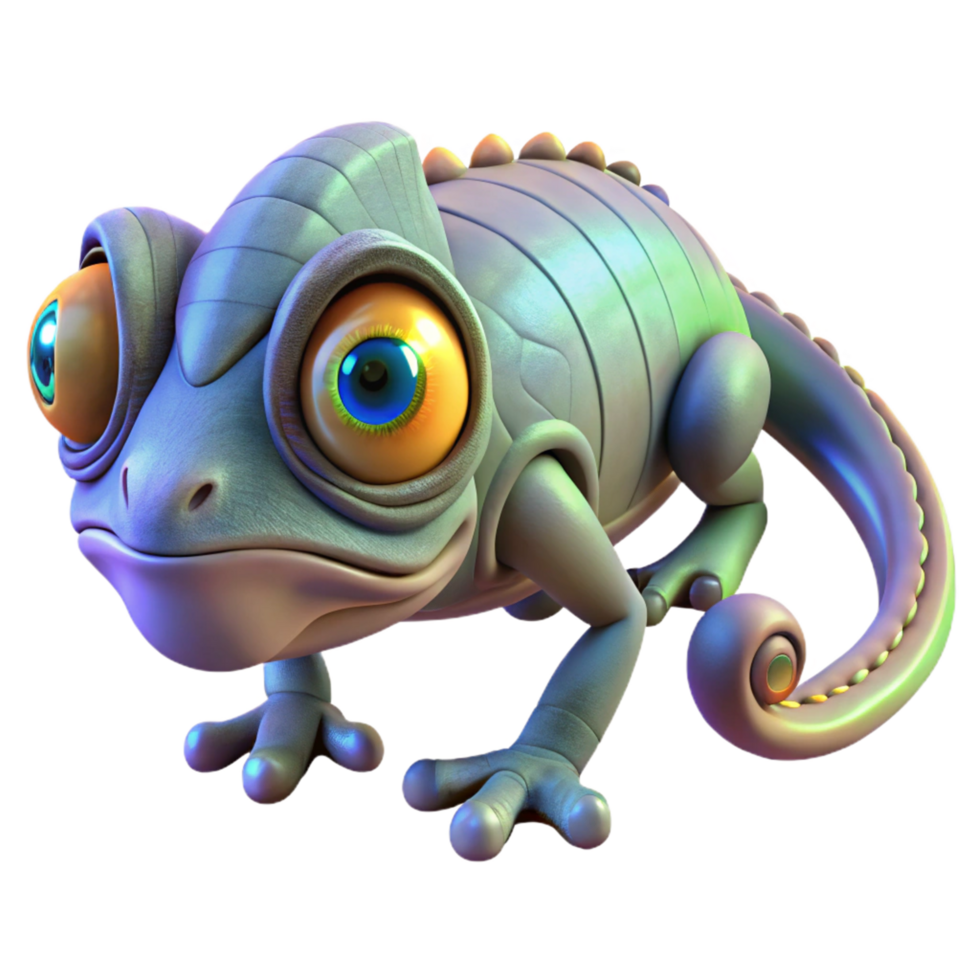 3D Render of a Cartoon Chameleon with Large Eyes png