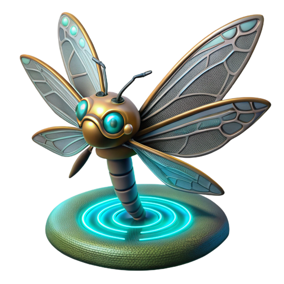 Cybernetic Dragonfly Futuristic Insect Robot with Glowing Base png