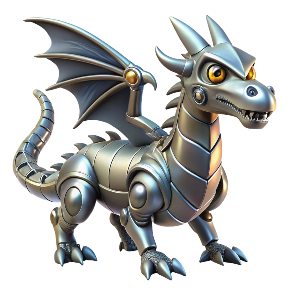 Mechanical Dragon Robotic Creature with Wings, Claws, and Metallic Body png