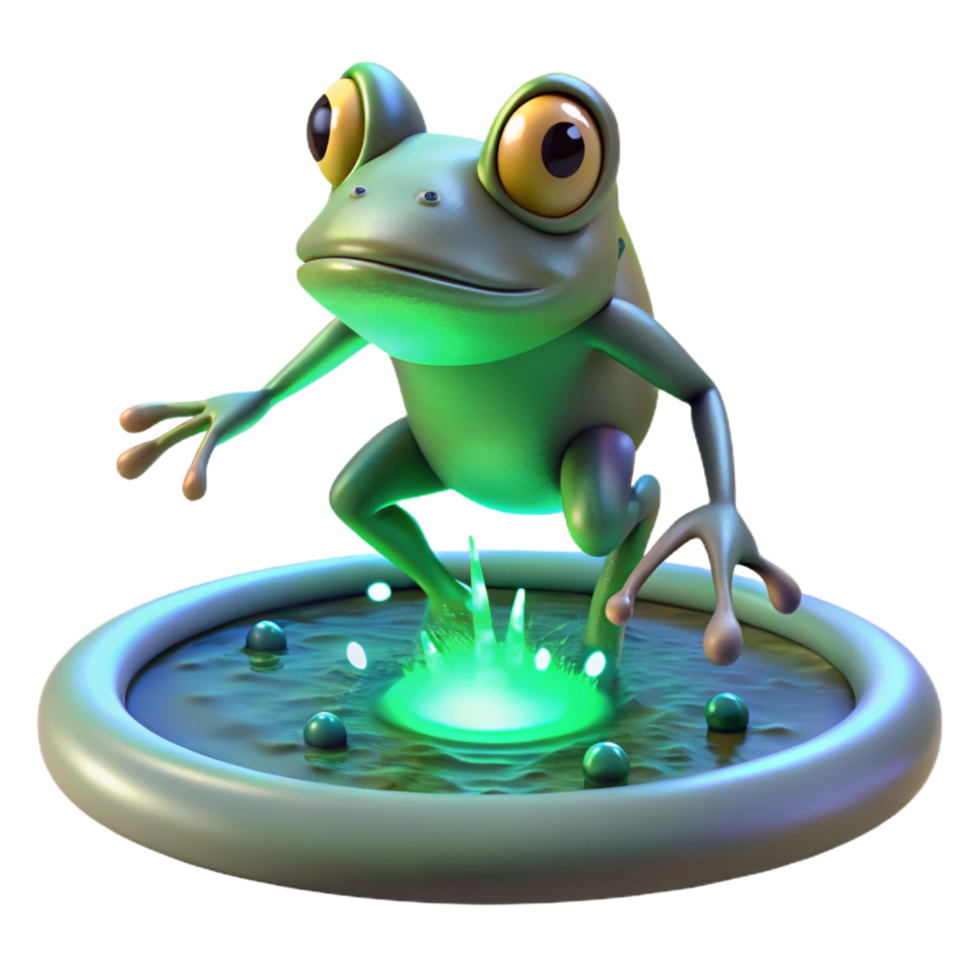 3D Cartoon Frog Splashing in Glowing Water png