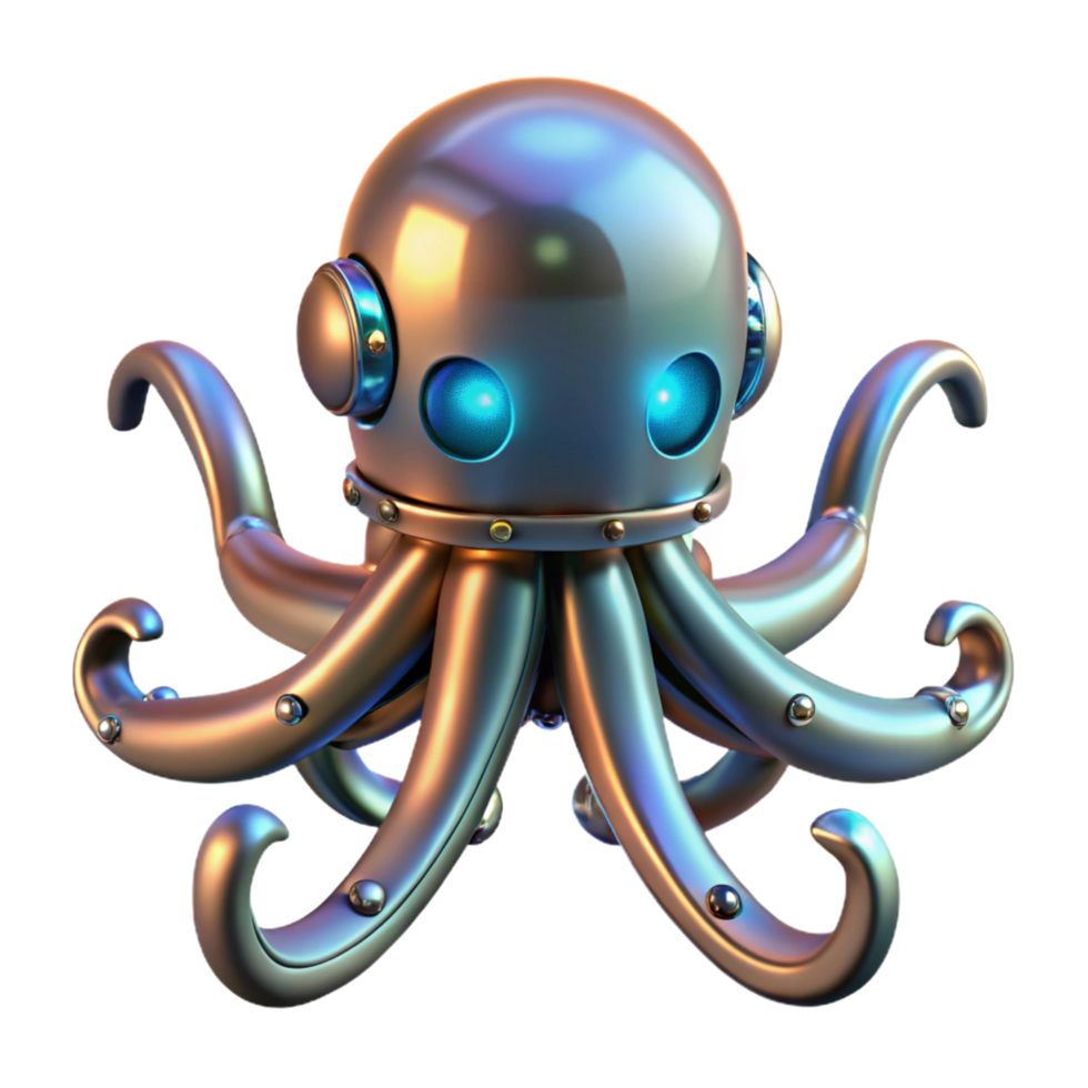 Metallic Octopus Robot 3D Render of a Futuristic Cephalopod png