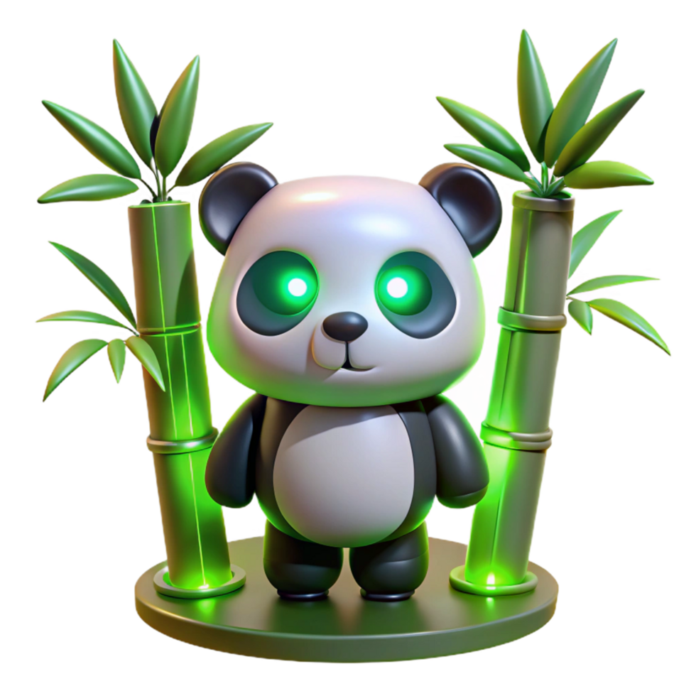 Adorable 3D Panda Render with Glowing Bamboo png