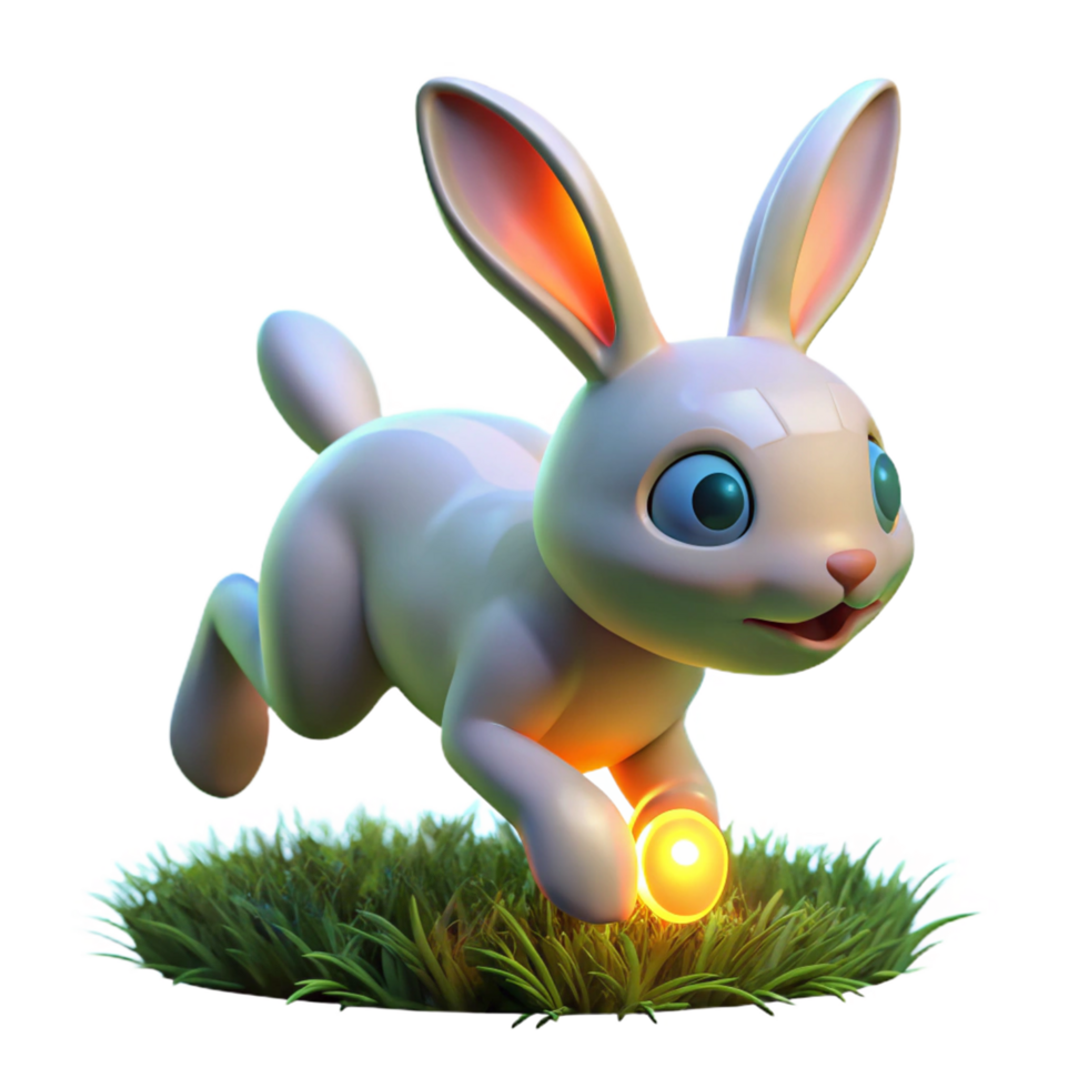 3D Render of an Adorable Bunny Hopping Through Grass png