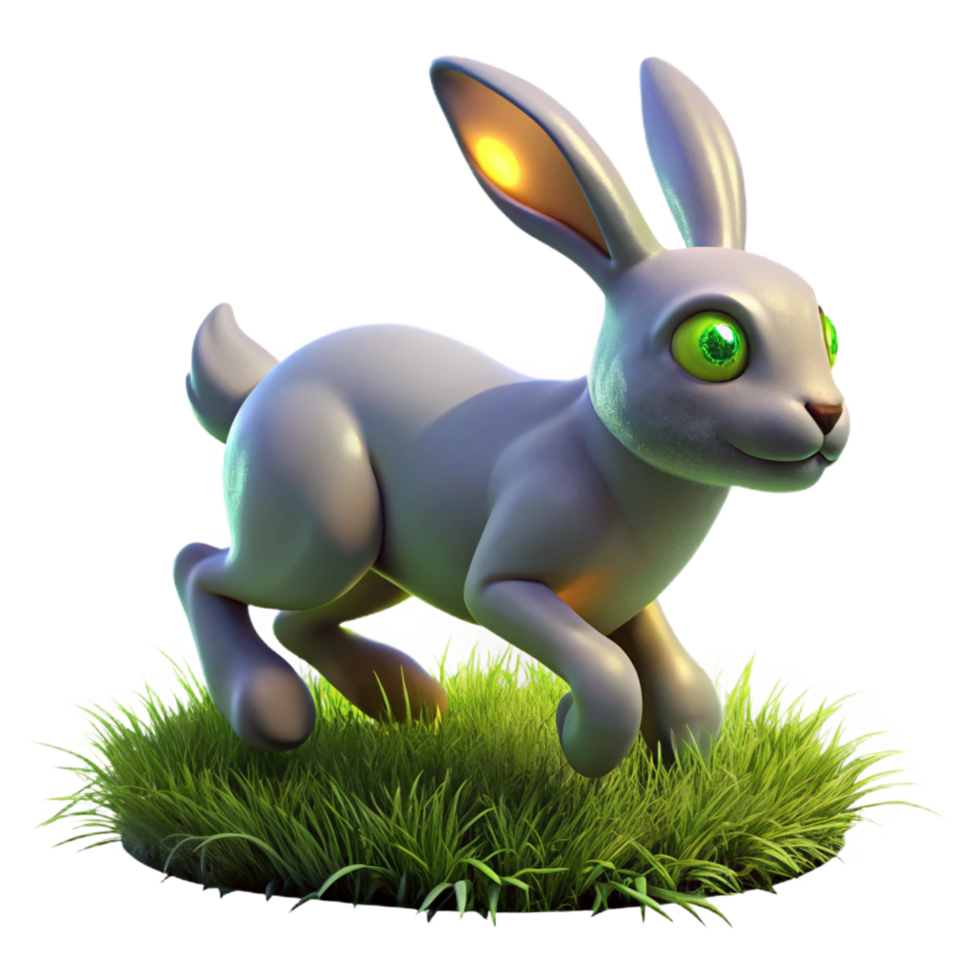 Glowing Eared Bunny in Lush Grass A 3D Render png