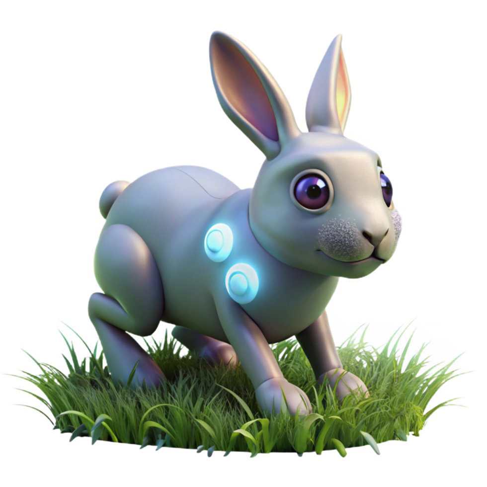 Robotic Rabbit in Grassland 3D Render of a Futuristic Bunny png