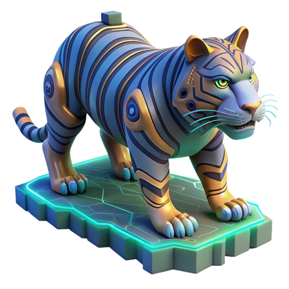 Robotic Tiger Figurine Futuristic, Mechanical, Striped, Big Cat, Digital Render, Cybernetic Animal, Digital Art, Sci Fi Creature, Game Asset png