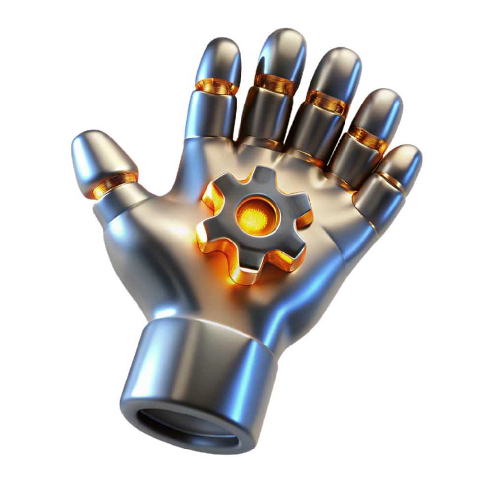 Robotic Hand with Glowing Gear Automation and Innovation png