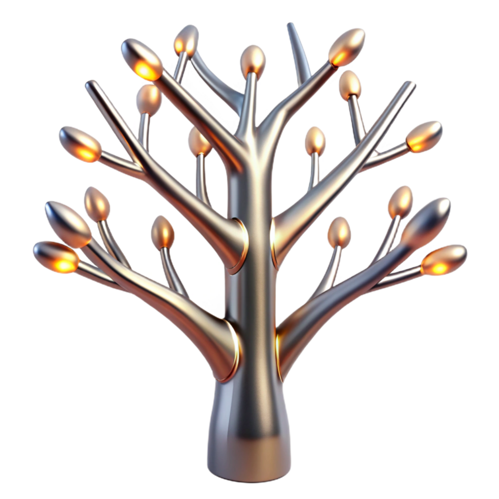 Abstract Metal Tree with Illuminated Branches A Digital Rendered Design png
