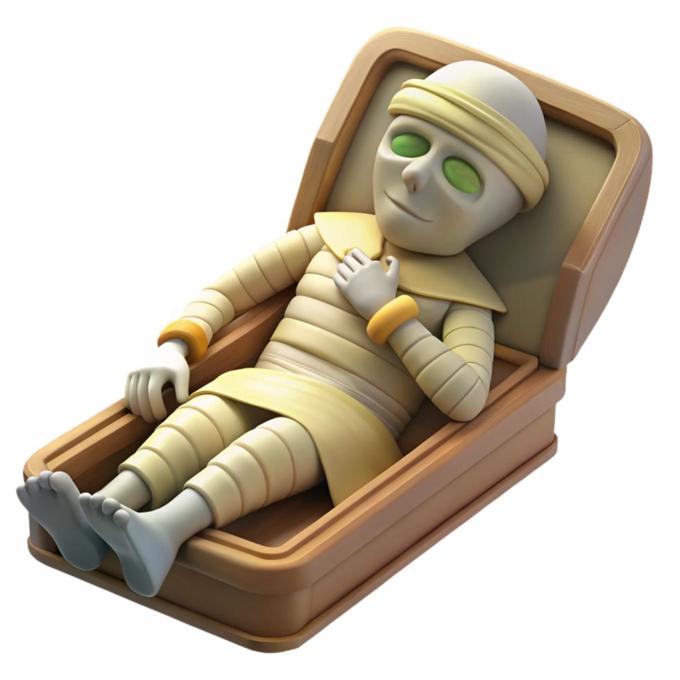 Cartoon Mummy in Coffin 3D Render of an Ancient Egyptian Style Figure png