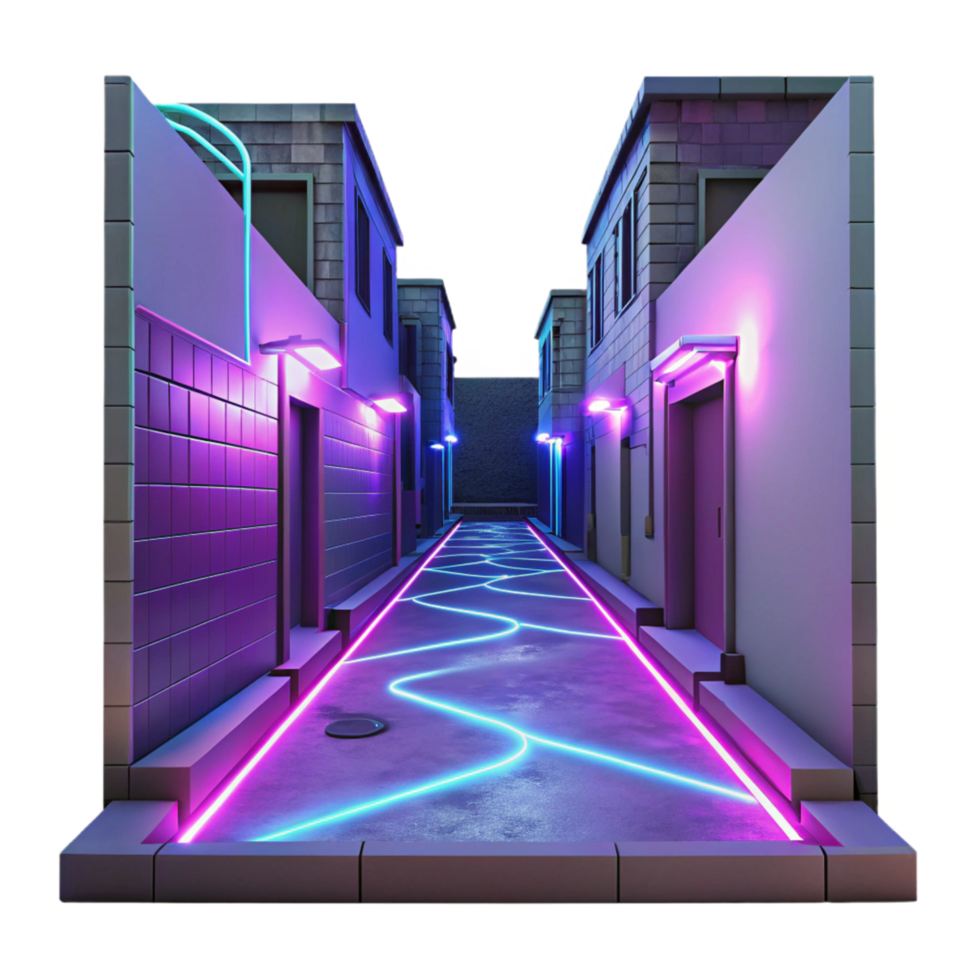 Neon Nightscape Cyberpunk Alleyway with Glowing Lines png