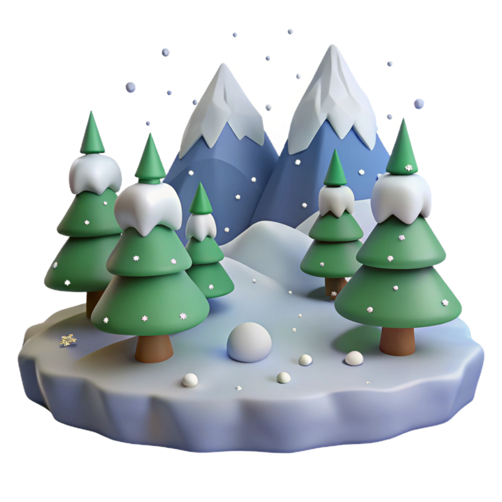 Snowy Mountain Winter Scene with Evergreen Trees png
