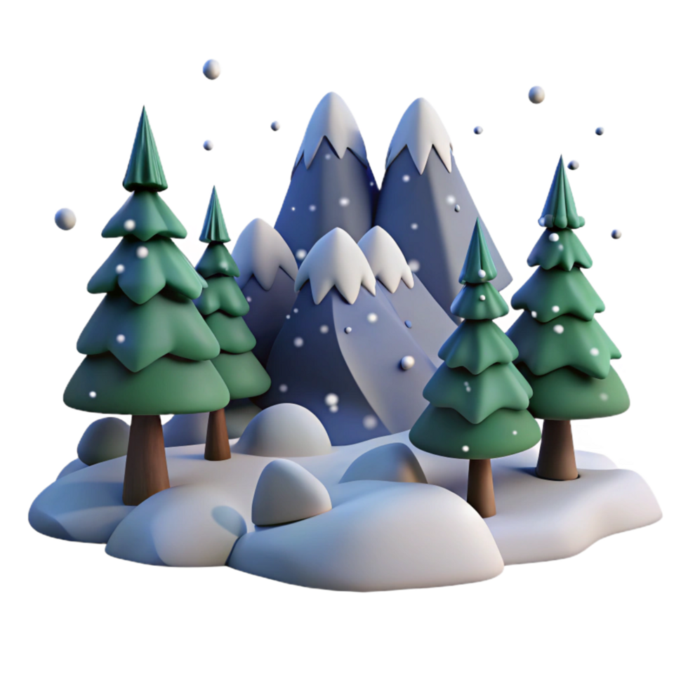 Snowy Mountain Winter Wonderland with Evergreen Trees png