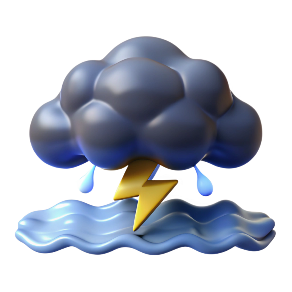 3D Render of Storm Cloud with Lightning and Rain png
