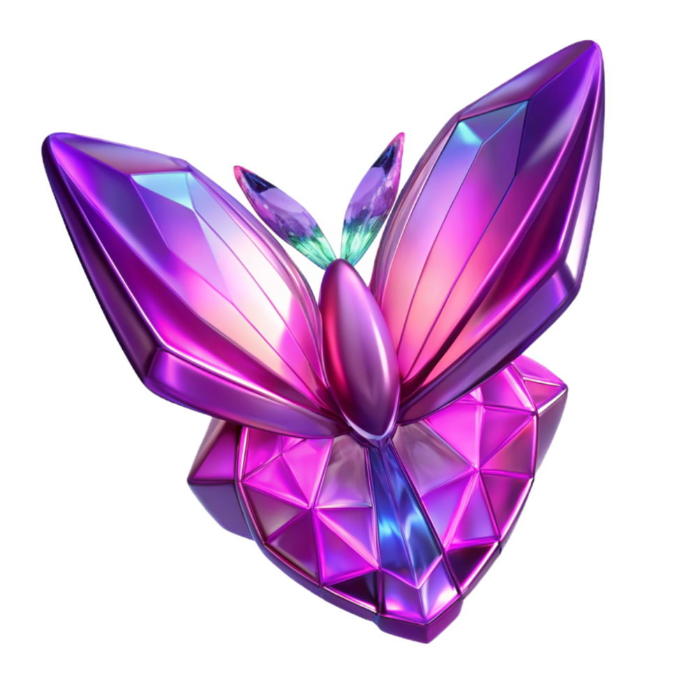 Iridescent Gem Butterfly A 3D Render of a Facet Cut Crystal Insect png