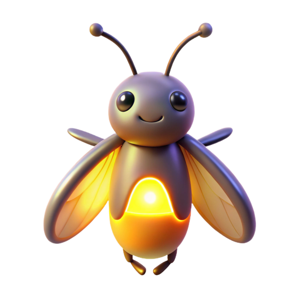 Cute Glowing Firefly 3D Render Insect, Animation, Cartoon, Graphic, Digital Art, Design, Illustration, Character, Light png