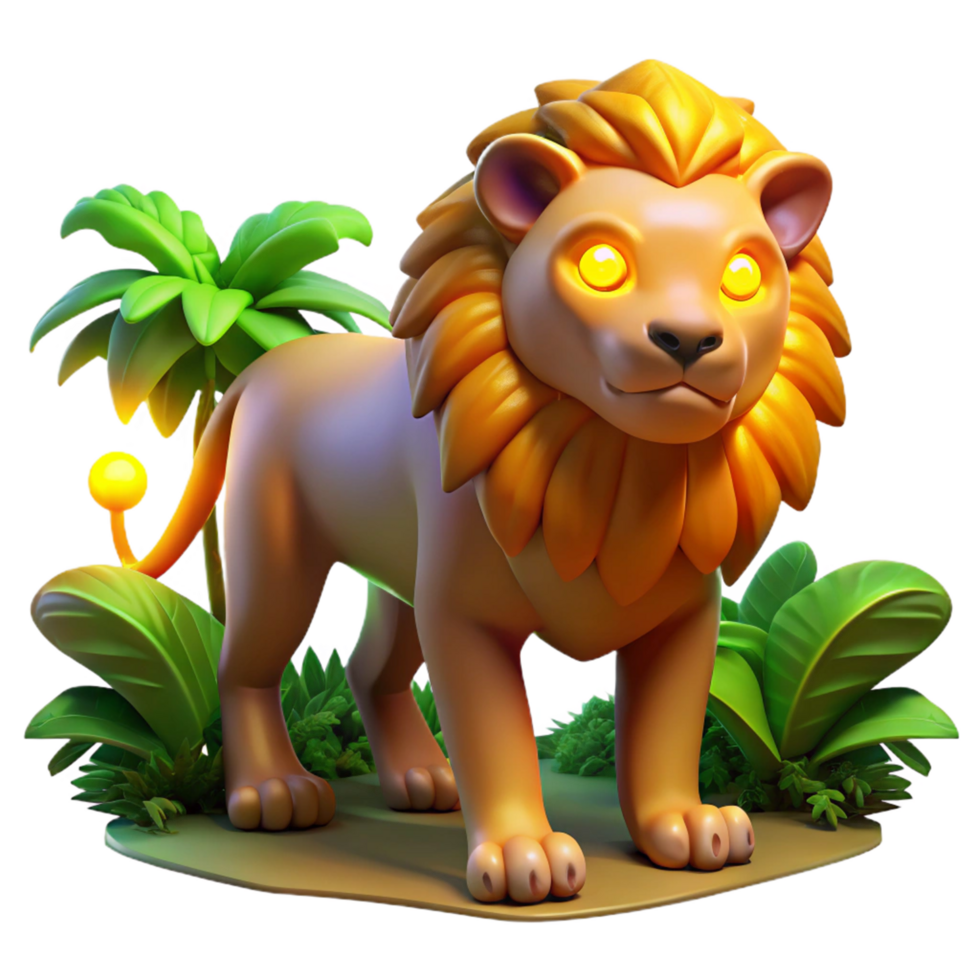 3D Render of a Cartoon Lion in a Jungle Setting png