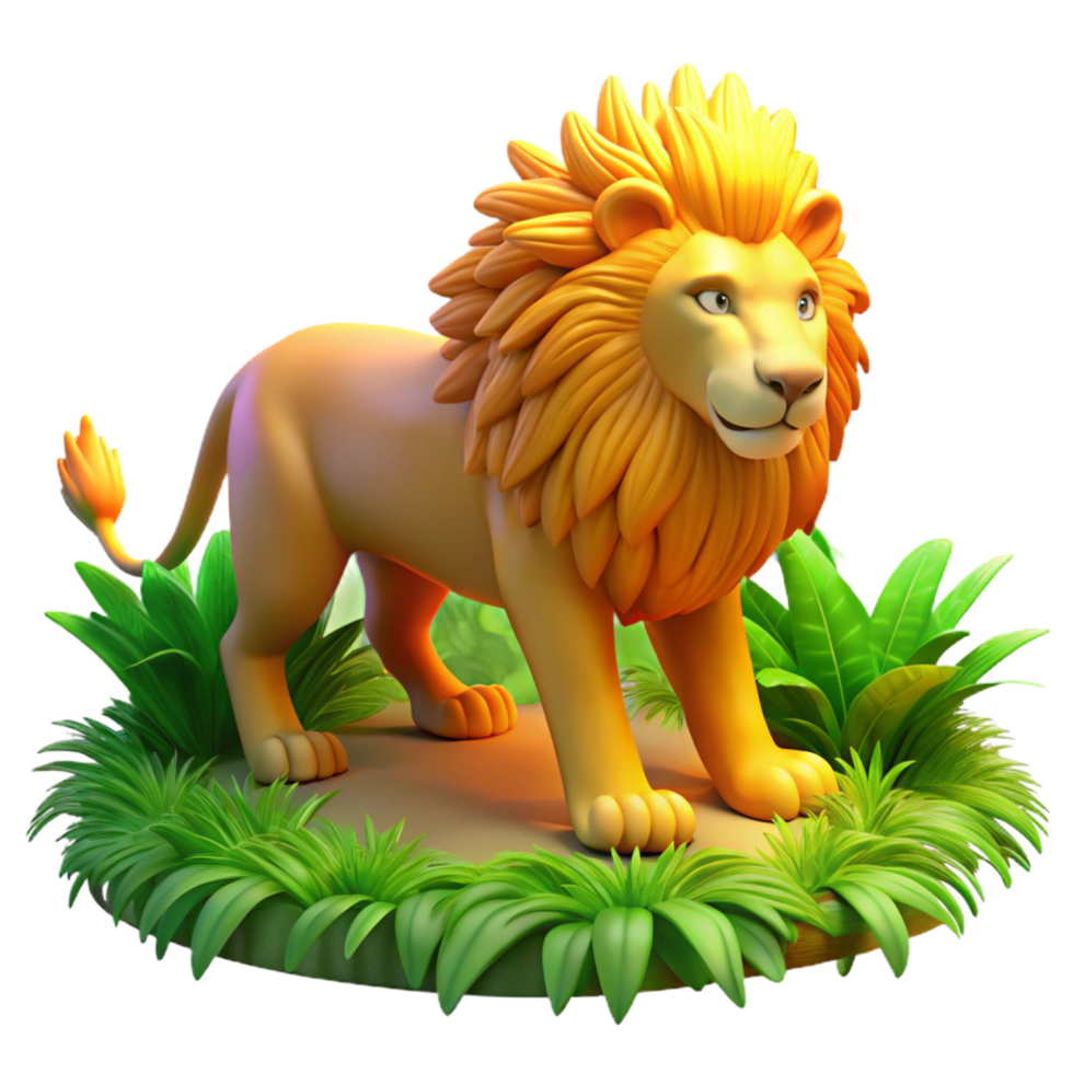 3D Cartoon Lion in Lush Jungle Setting png