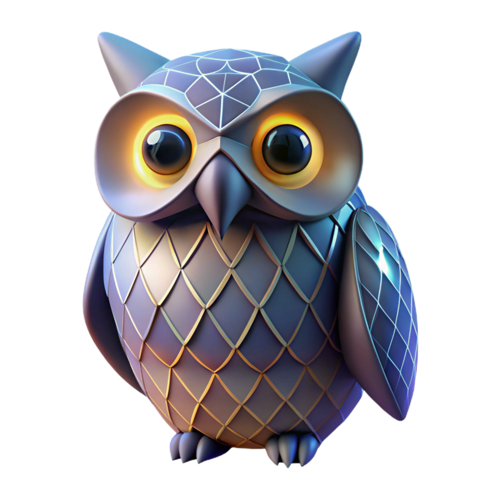 3D Render of a Geometric Owl png