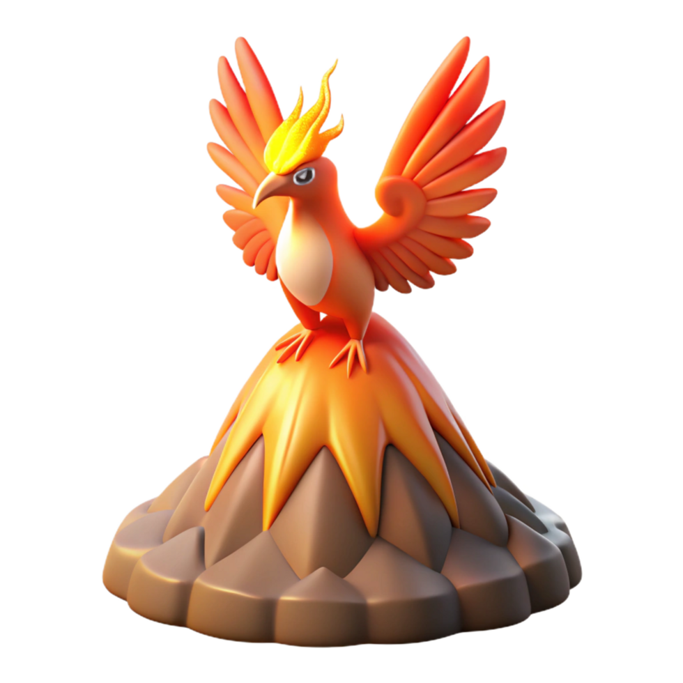 3D Render of Mythical Firebird Atop Volcanic Peak png