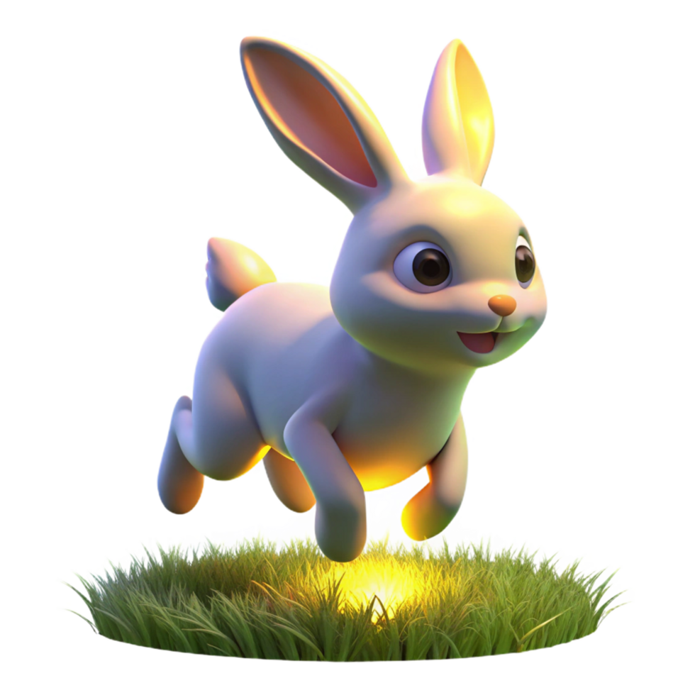 3D Render of an Adorable Bunny Hopping in Grass png