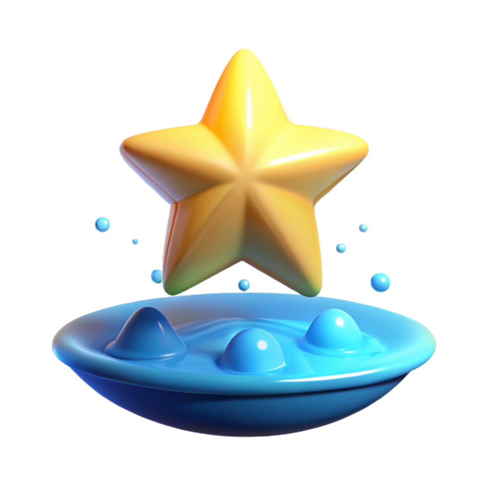 3D Render of a Yellow Star Floating Above Blue Liquid png