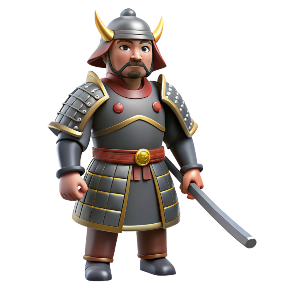 3D Render of a Cartoon Samurai Warrior png