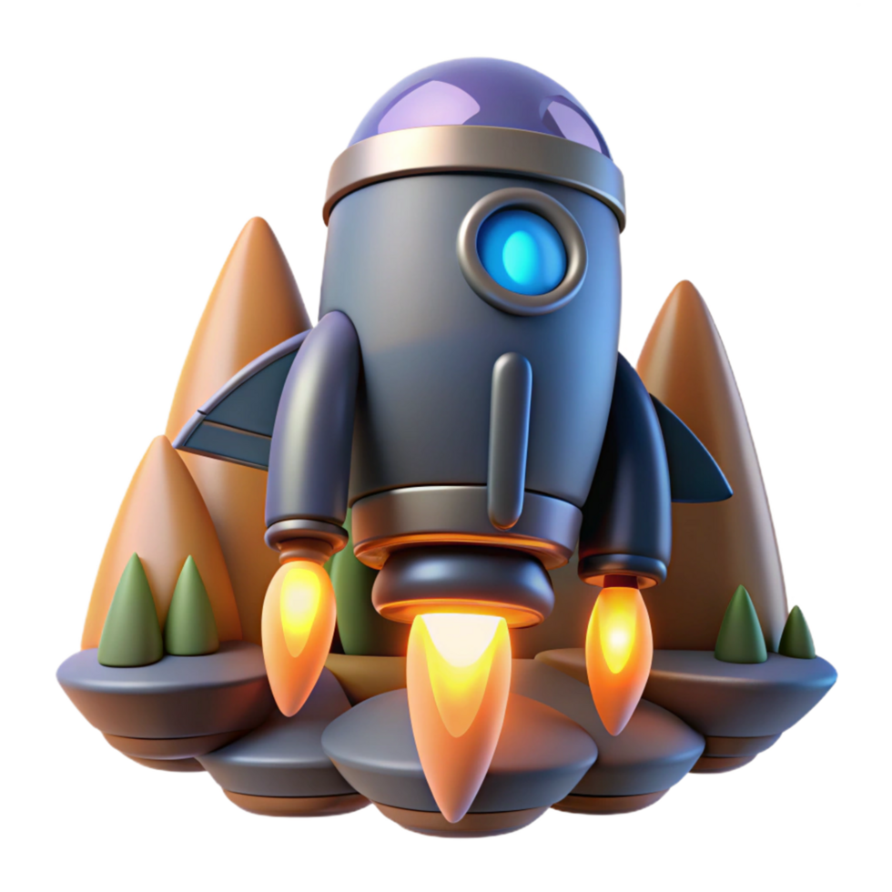 3D Render of Rocket Launching from Mountaintop png