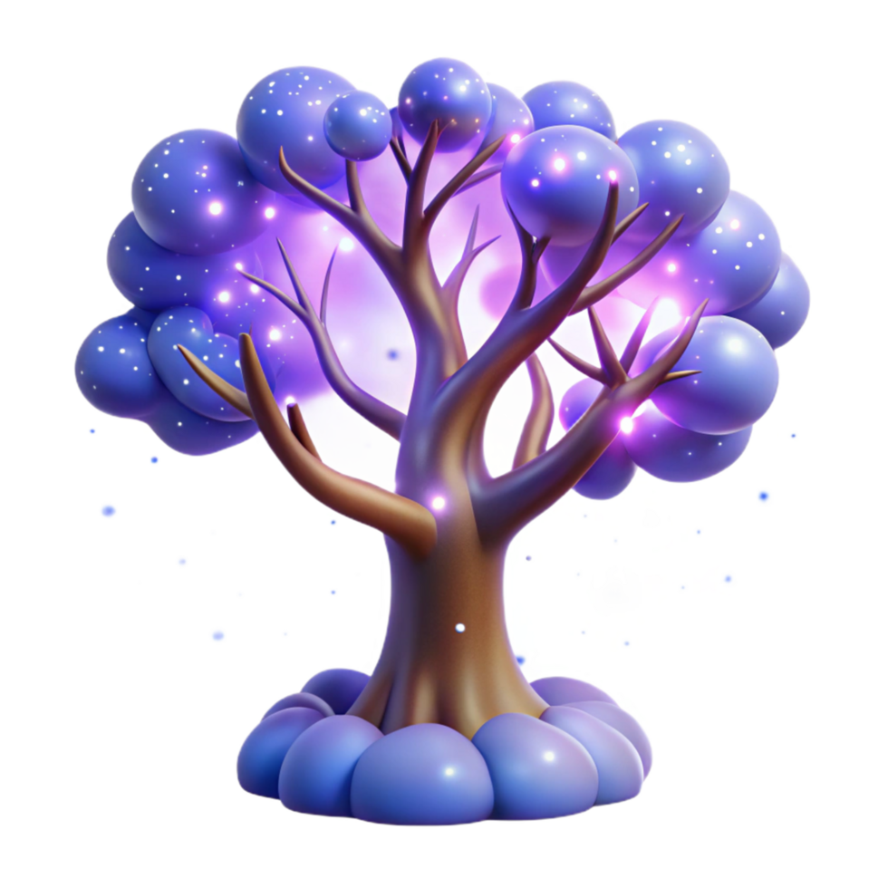 Glowing Purple Fantasy Tree with Magical Orb Leaves png