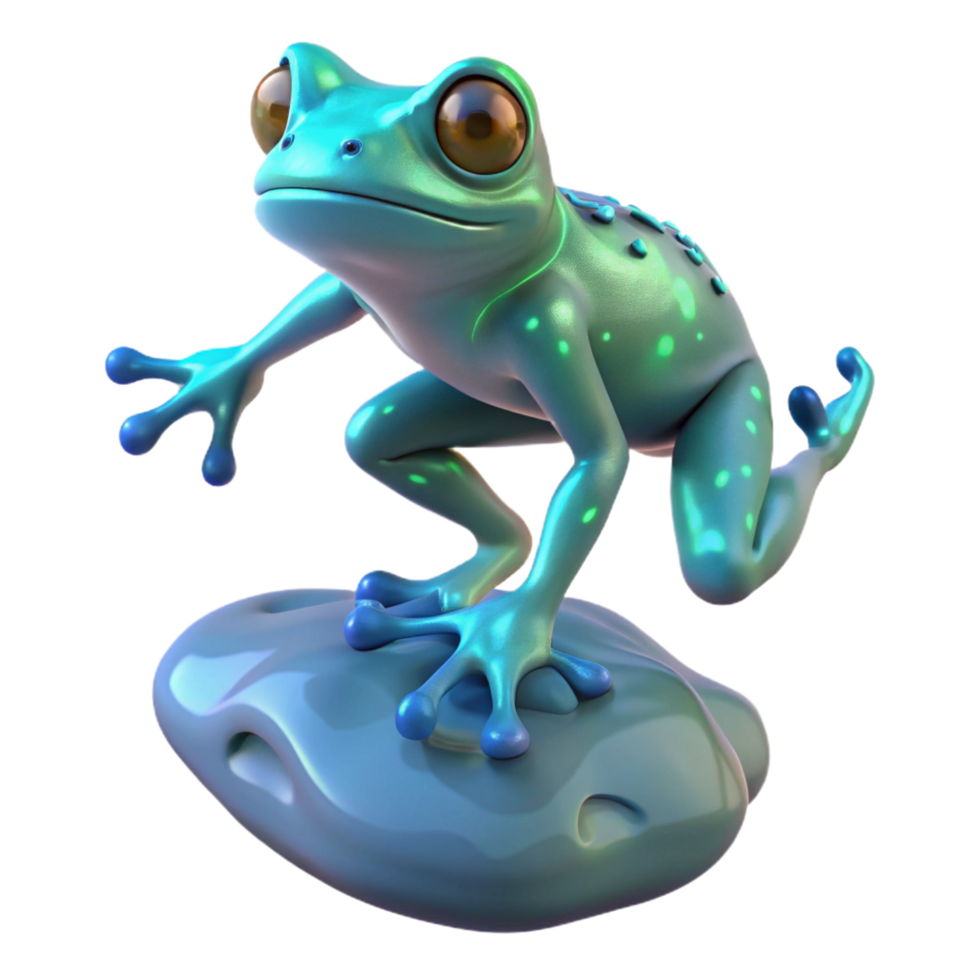 3D Render of a Cartoon Frog on a Rock png