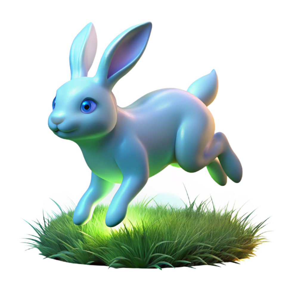 3D Render of a Hopping Rabbit in Lush Green Grass png