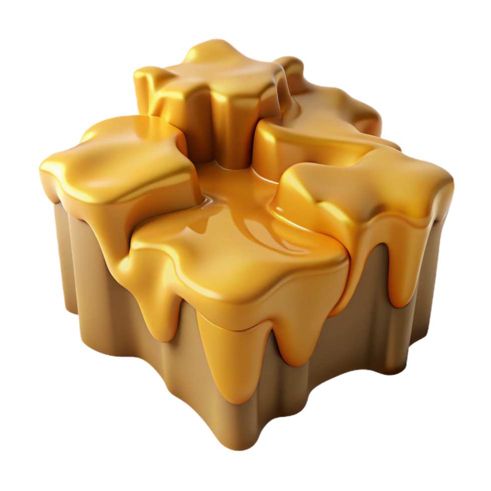 Abstract Golden Molten Form, 3D Render of Melted Puzzle png
